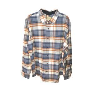 Grove & Hollow Men's Flannel Plaid Blue Orange Long Sleeve Button Up Shirt XXL